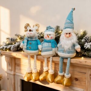 3 Monos Patas Larga Pascuero Reno Mono Nieve Muñecos Navidad Color celeste Premium_1 3 muñecos navideños patas largas celeste y blanco