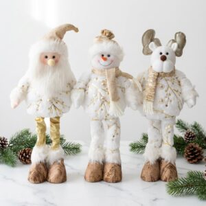 3 Monos Patas Larga Pascuero Reno Mono Nieve Muñecos Navidad Color dorado Blanco_1 3 muñecos navideños patas largas color dorado premium