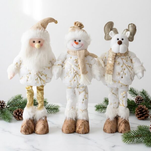 3 Monos Patas Larga Pascuero Reno Mono Nieve Muñecos Navidad Color dorado Blanco_1 3 muñecos navideños patas largas color dorado premium