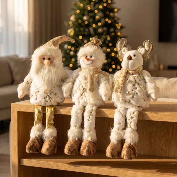 3 Monos Patas Larga Pascuero Reno Mono Nieve Muñecos Navidad Color dorado Blanco_2 Muñecos Pascuero Reno Mono Nieve dorado elegante