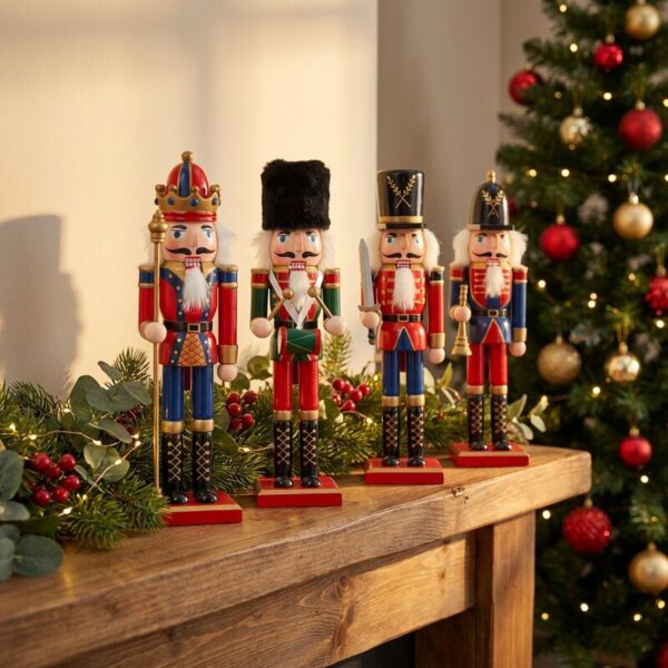 4 Cascanueces De Madera Soldado 25cm Navidad Decoración Hogar_2 Cascanueces tradicionales de madera para Navidad