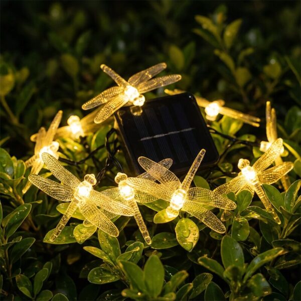 Guirnalda Solar Libélula Luz Cálida 30 Led Exterior Decoración 10 metro_2 Luces solares diseño libélula para jardín