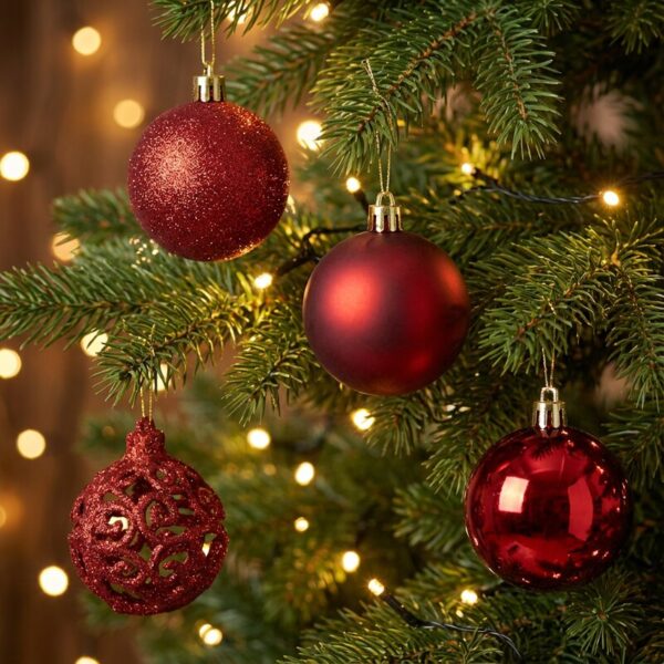 Pack 24 Esferas Navideñas Bambalinas Decoracion Navidad 6 Cm Color Rojo_1 Pack 24 esferas navideñas bambalinas rojas 6cm - decoración árbol de Navidad