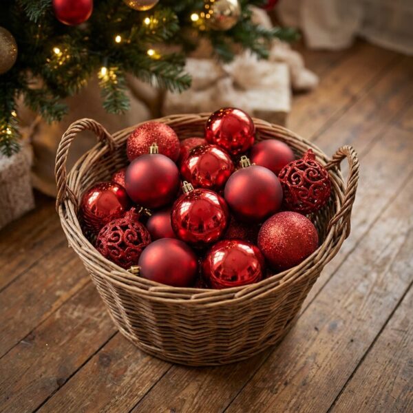 Pack 24 Esferas Navideñas Bambalinas Decoracion Navidad 6 Cm Color Rojo_2 Detalle esferas navideñas rojas brillantes para árbol