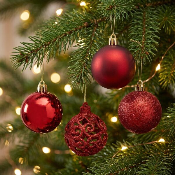 Pack 24 Esferas Navideñas Bambalinas Decoracion Navidad 6 Cm Color Rojo_3 Esferas navideñas bambalinas color rojo intenso