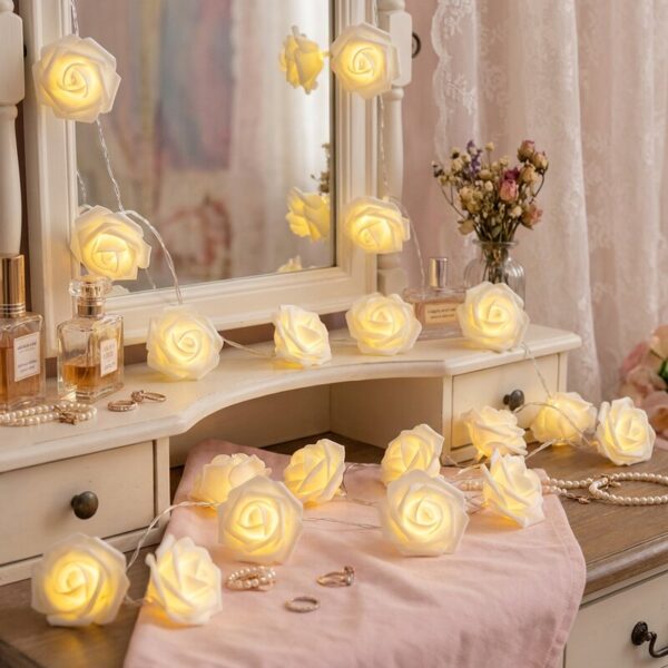 Luces LED rosas decoración romántica