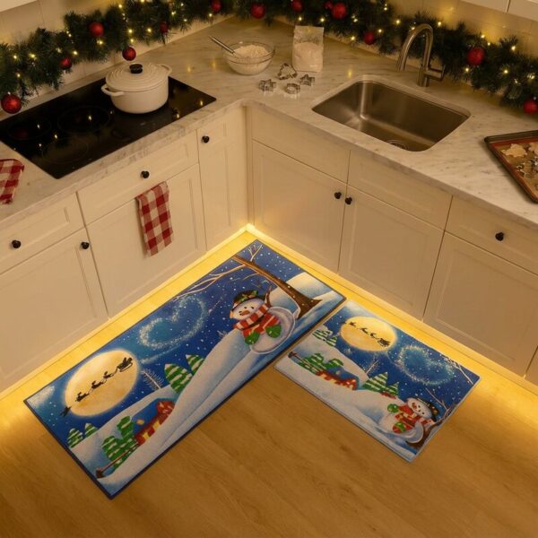 Set 2 Alfombra Cocina Antideslizante Navidad Limpia Pies Mono nieve_1 Set 2 alfombras cocina navideñas antideslizantes mono de nieve
